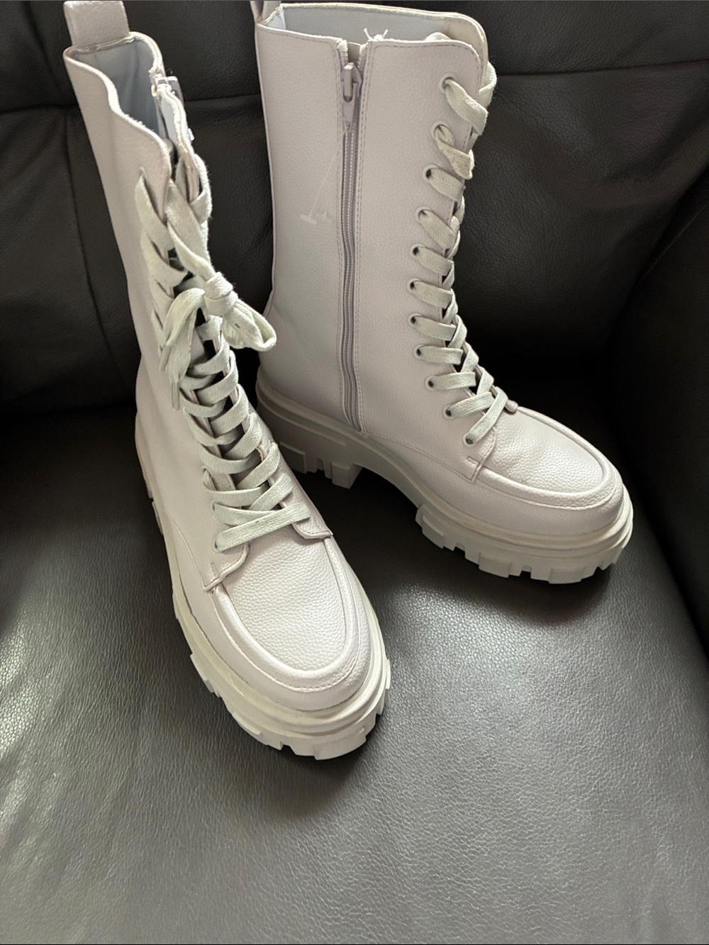 ASOS Design Women's Lace-Up Platform Combat Boots in Light Gray size 8